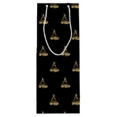 メリーエレガントクリスマスツリーブラックと金ゴールドルック ワインギフトバッグ (裏面)