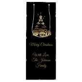 メリーエレガントクリスマスツリーブラックと金ゴールドルック ワインギフトバッグ (正面)