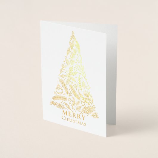 メリーエレガントクリスマスツリー冬の葉金ゴールド 箔カード (正面)