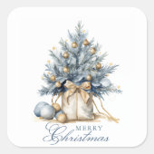 メリーエレガントクリスマスツリー金ゴールドブルーウォーター色 スクエアシール (正面)