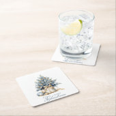 メリーエレガントクリスマスツリー金ゴールドブルーウォーター色 スクエアペーパーコースター (インサイチュ)