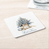 メリーエレガントクリスマスツリー金ゴールドブルーウォーター色 スクエアペーパーコースター (アングル)