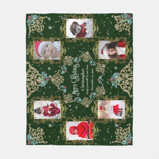 メリーエレガントクリスマスファミリーフォトコラージュ フリースブランケット (正面)