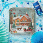 メリーエレガントクリスマスフェスティバルスクエア ペーパープレート (パーティー)