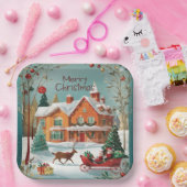 メリーエレガントクリスマスフェスティバルスクエア ペーパープレート (パーティー)