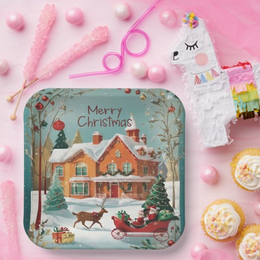 メリーエレガントクリスマスフェスティバルスクエア ペーパープレート (パーティー)