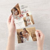 メリーエレガントクリスマスフローラ金ゴールドアーチ2 – 写真 オールインワン招待状 (貼ってはがせる)