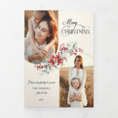 メリーエレガントクリスマスフローラ金ゴールドアーチ2 – 写真 三つ折りカード (カバー)