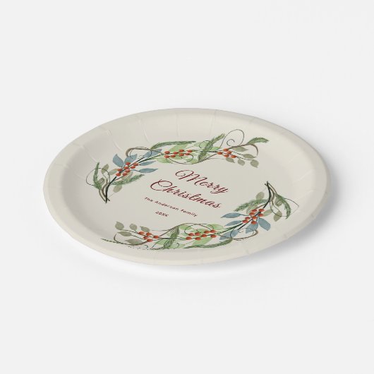 メリーエレガントクリスマスリースパーソナライズされた名 ペーパープレート (アングル)