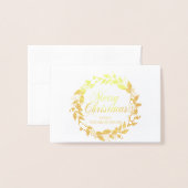 メリーエレガントクリスマスリースホリー家族の写真 箔カード (封筒付き正面)