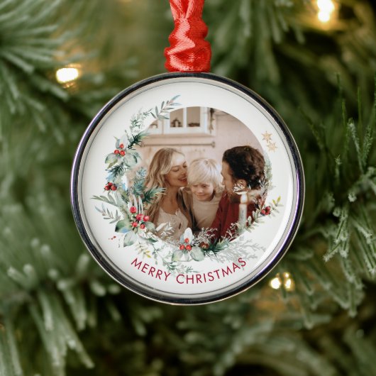 メリーエレガントクリスマスリース写真メタルガールズ メタルオーナメント (ツリー)