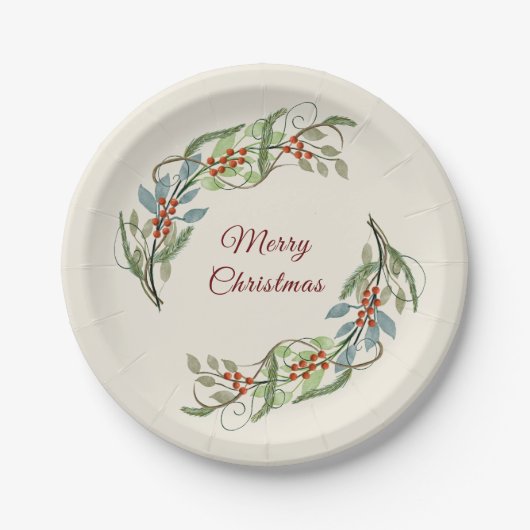 メリーエレガントクリスマスリース植物学 ペーパープレート (正面)