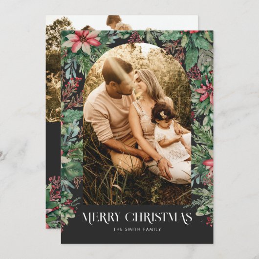 メリーエレガントクリスマス写真アーチフローラ シーズンカード (正面/裏面)