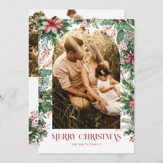 メリーエレガントクリスマス写真アーチフローラ シーズンカード (正面/裏面)