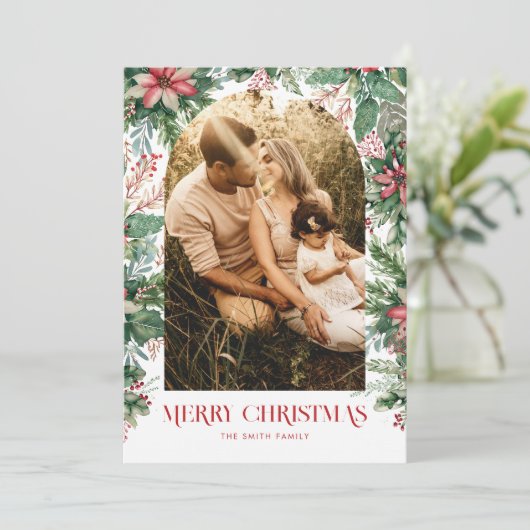 メリーエレガントクリスマス写真アーチフローラ シーズンカード (スタンド正面)