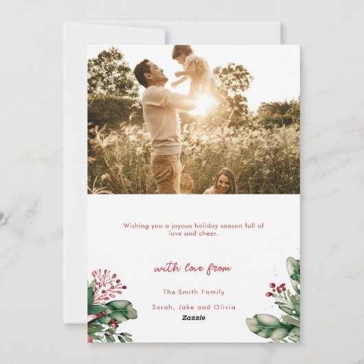 メリーエレガントクリスマス写真アーチフローラ シーズンカード (裏面)