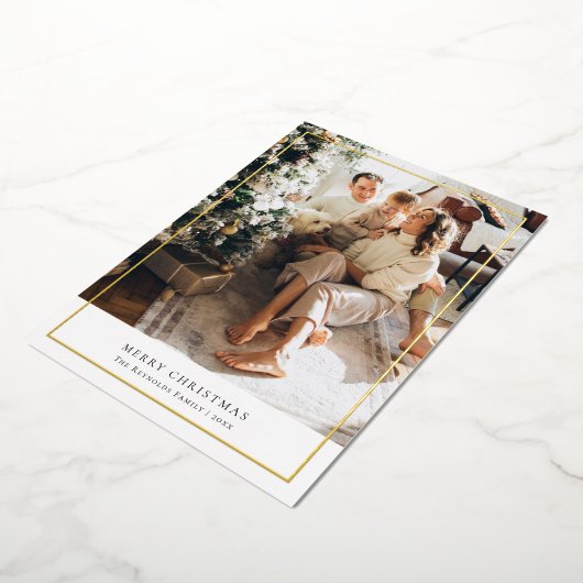 メリーエレガントクリスマス写真金ゴールド 箔シーズンカード (回転した状態)