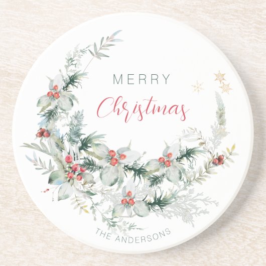 メリーエレガントクリスマス半リース水カラーコーア コースター (正面)
