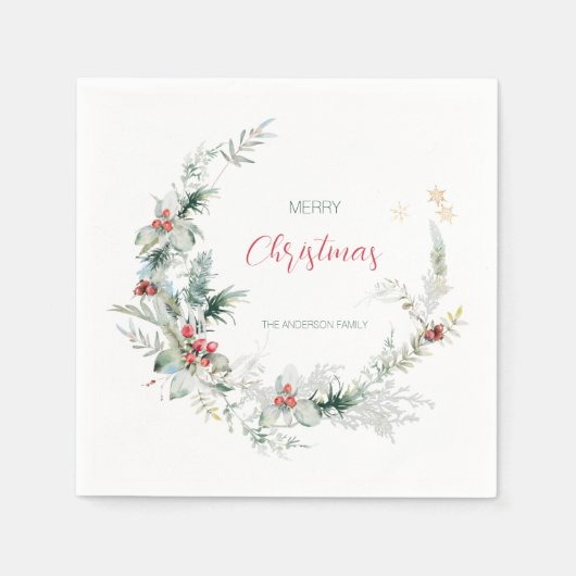 メリーエレガントクリスマス半リース水彩 スタンダードカクテルナプキン (正面)