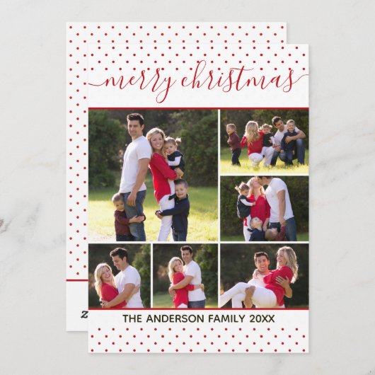 メリーエレガントクリスマス台本レッド水玉模様写真 シーズンカード (正面/裏面)