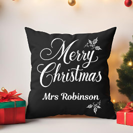 メリーエレガントクリスマス名前をカスタムするホリーベリー クッション
