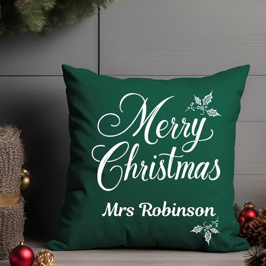 メリーエレガントクリスマス名前をカスタムするホリーベリー クッション