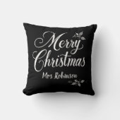 メリーエレガントクリスマス名前をカスタムするホリーベリー クッション (正面)