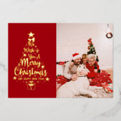 メリーエレガントクリスマス家族の写真をお願い 箔シーズンカード (正面)