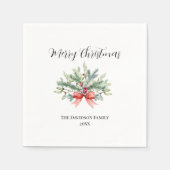 メリーエレガントクリスマス家族の水彩緑 スタンダードカクテルナプキン (正面)