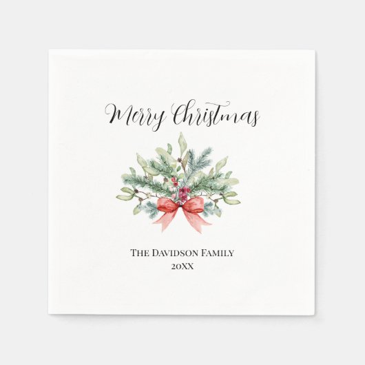 メリーエレガントクリスマス家族の水彩緑 スタンダードカクテルナプキン (正面)