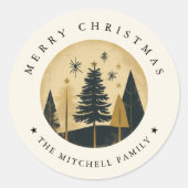 メリーエレガントクリスマス暖かい金ゴールドパインフォレスト ラウンドシール (正面)