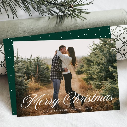 メリーエレガントクリスマス書道グリーンフォト シーズンカード