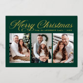メリーエレガントクリスマス書道グリーン3写真 箔シーズンカード (正面)