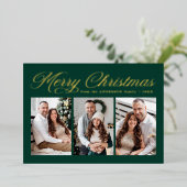 メリーエレガントクリスマス書道グリーン3写真 箔シーズンカード (立ち正面)