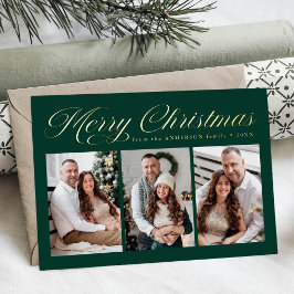 メリーエレガントクリスマス書道グリーン3写真 箔シーズンカード