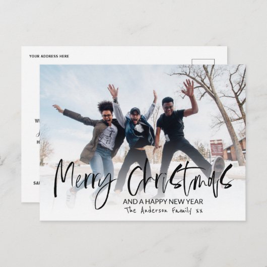 メリーエレガントクリスマス書道フォトホリデー ポストカード (正面/裏面)