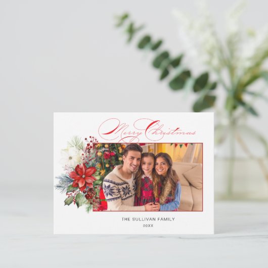メリーエレガントクリスマス書道フローラ写真 シーズンポストカード (スタンド正面)
