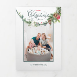 メリーエレガントクリスマス書道フローラ写真 三つ折りカード