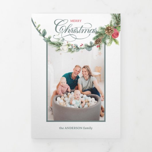 メリーエレガントクリスマス書道フローラ写真 三つ折りカード (カバー)