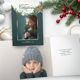 メリーエレガントクリスマス書道フローラ写真 三つ折りカード