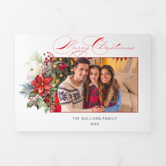 メリーエレガントクリスマス書道フローラ写真 三つ折りクリスマスカード (カバー)