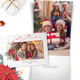 メリーエレガントクリスマス書道フローラ写真 三つ折りクリスマスカード