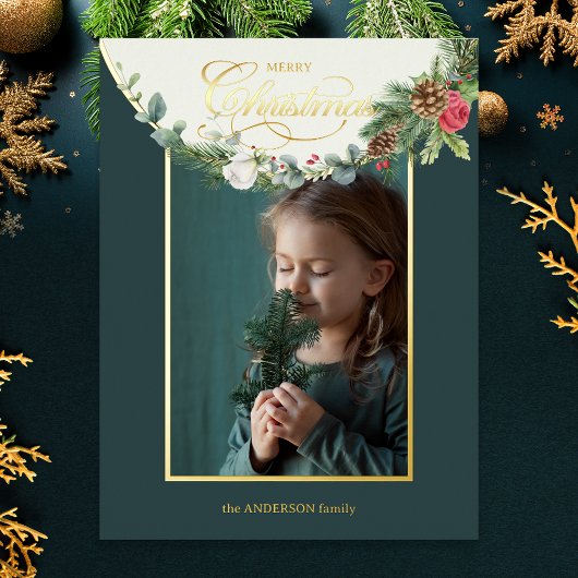 メリーエレガントクリスマス書道フローラ写真 箔シーズンカード