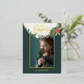 メリーエレガントクリスマス書道フローラ写真 箔シーズンポストカード (立ち正面)