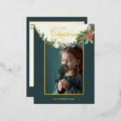 メリーエレガントクリスマス書道フローラ写真 箔シーズンポストカード (正面/裏面)