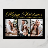 メリーエレガントクリスマス書道ブラック3写真 箔シーズンカード (正面)