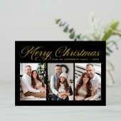 メリーエレガントクリスマス書道ブラック3写真 箔シーズンカード (立ち正面)