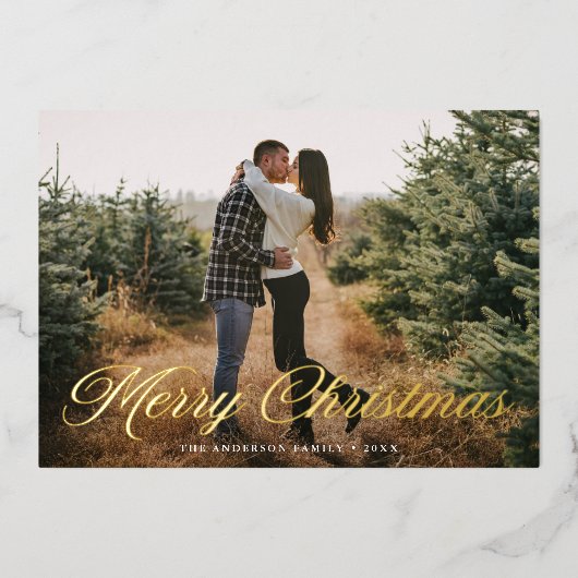 メリーエレガントクリスマス書道黒写真 箔シーズンカード (正面)