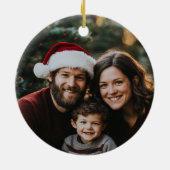 メリーエレガントクリスマス松の木の弓の家族の写真 セラミックオーナメント (裏面)