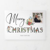 メリーエレガントクリスマス植物園タイポグラフィ写真 三つ折りクリスマスカード (カバー)